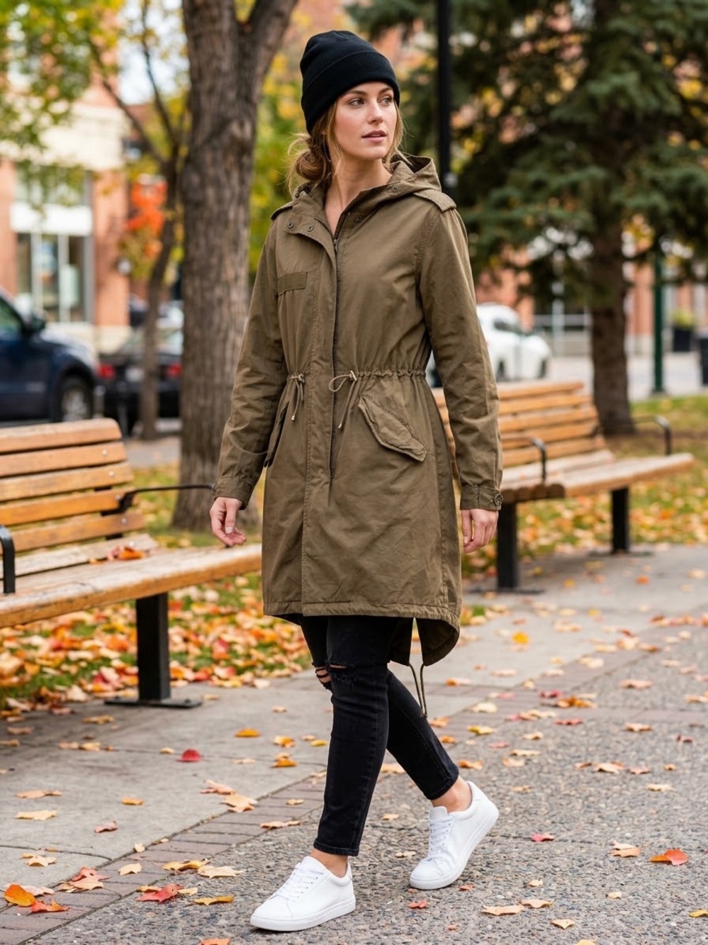 Women's Hooded Utility Anorak Jacket - Olive Green